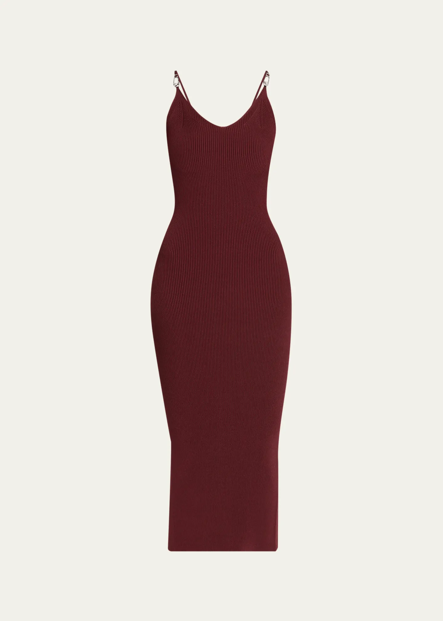 Safety-Pin Straps Rib Knit Midi Dress