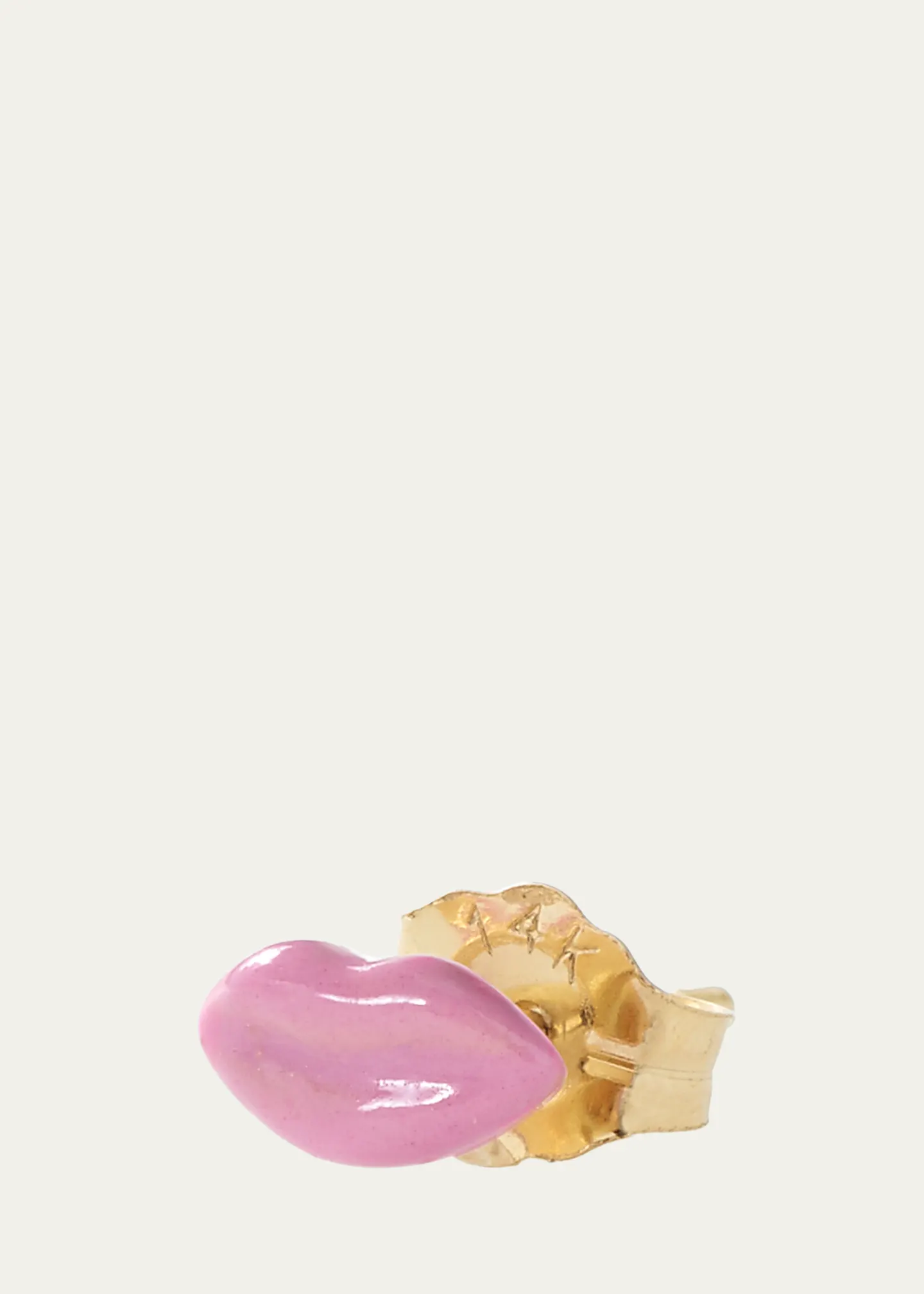14K Yellow Gold Mini Pink Enamel Lip Stud Earring, Single