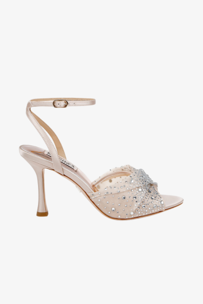 Cameryn Satin Peep-Toe Stiletto with Crystal-Embellished Mesh Overlay