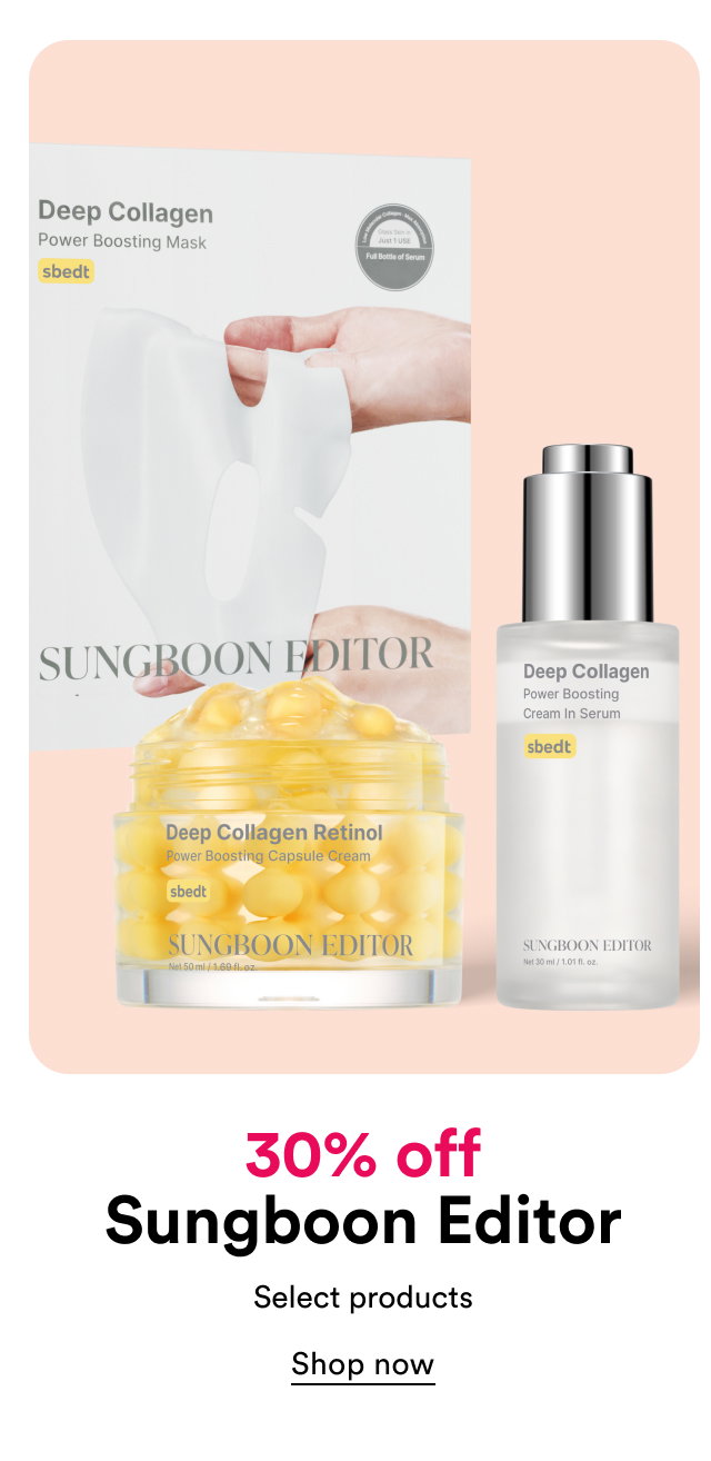 30% off | Sungboon Editor | Select products | Shop now
