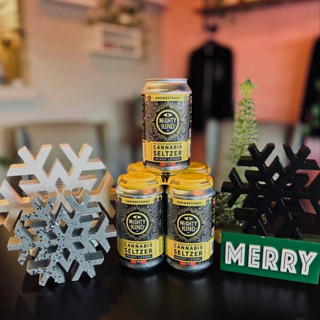 Image of Mighty Kind's Heady Lemon hemp-derived unsweetened THC seltzer!