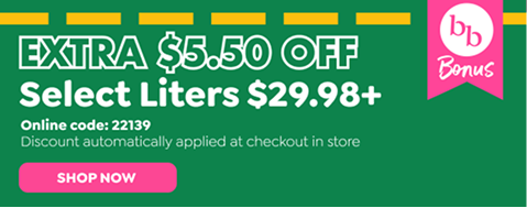 $5.50 OF SELECT LITERS $29.98+ WITH CODE 22139