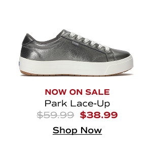 A side view of the now-on-sale Park Metallic Leather Lace-Up in gunmetal which was $59.99 and is now $38.99 for a limited time. Shop Now.