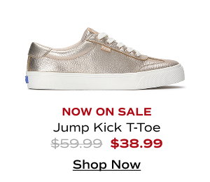 A side view of the now-on-sale Jump Kick T-Toe Metallic Leather Lace-Up in light pink which was $59.99 and is now $38.99 for a limited time. Shop Now.