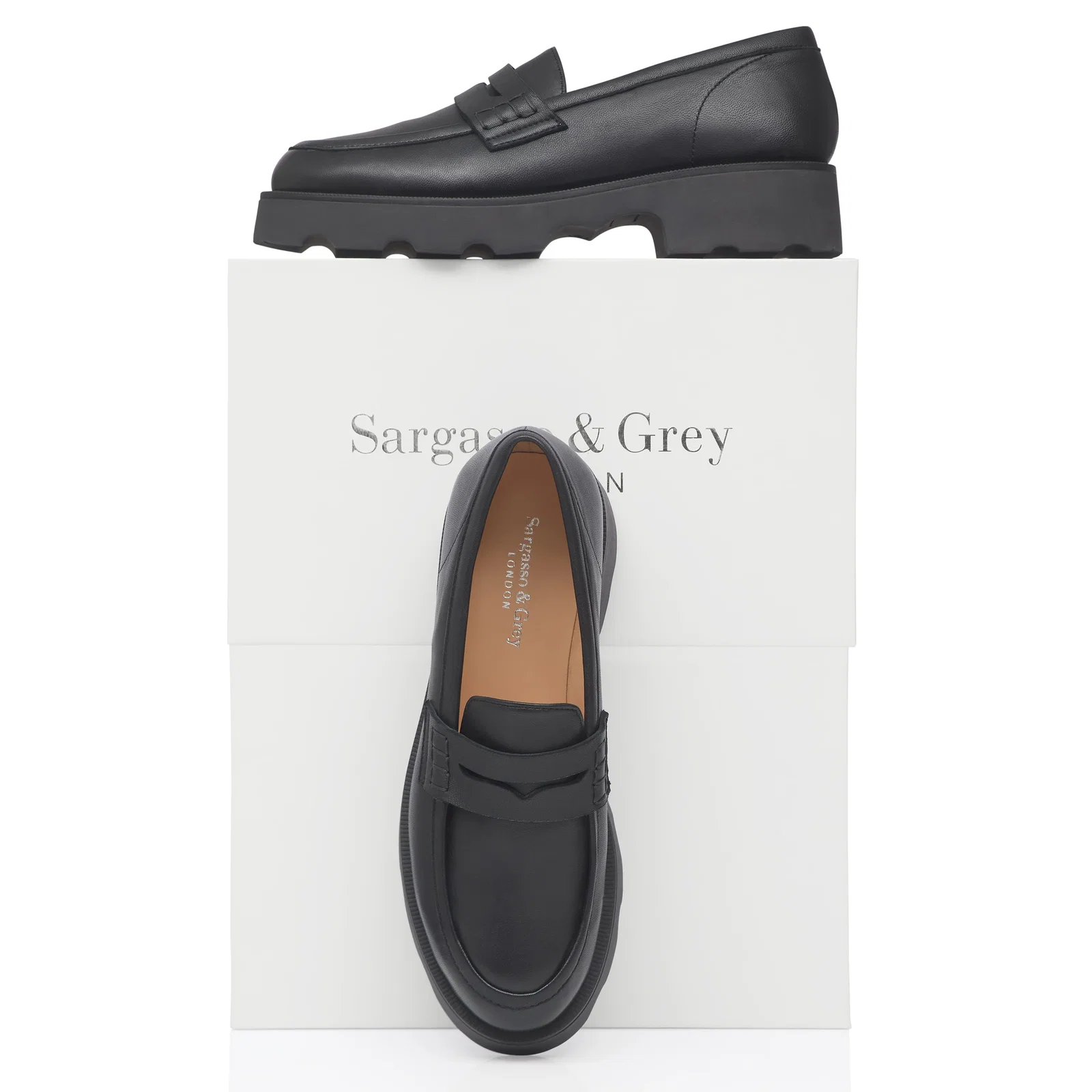 Image of Wide Fit Chunky Loafers  - Black Leather