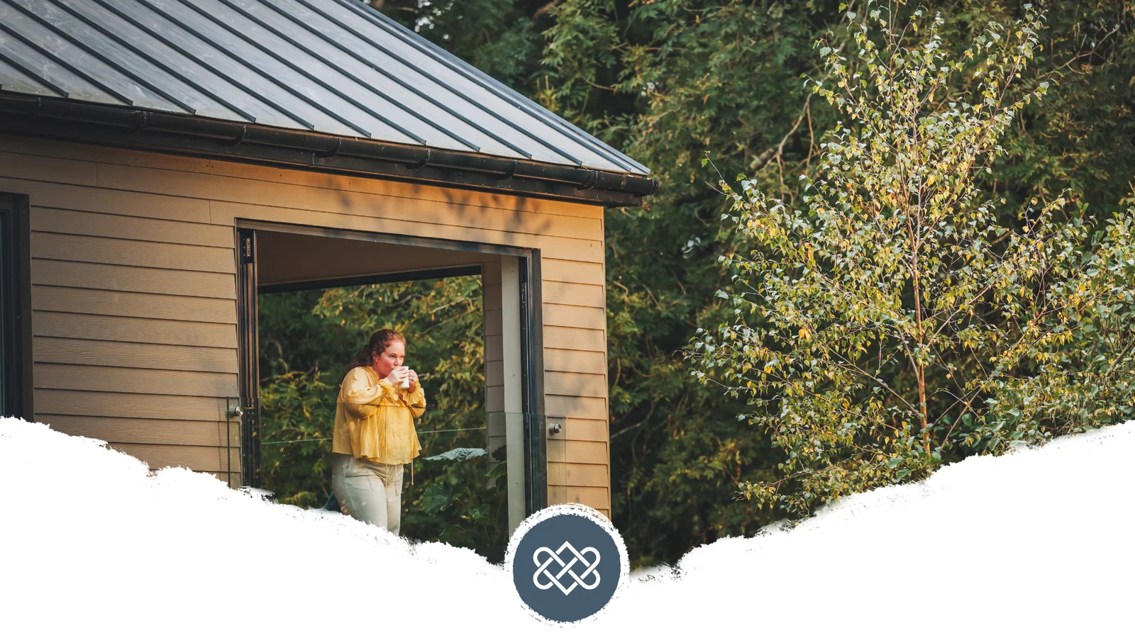 woman enjoying morning at lodge