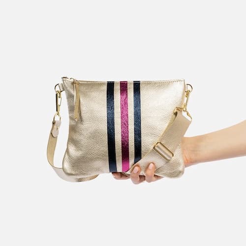 REYA LEATHER CROSSBODY in Champagne & Navy