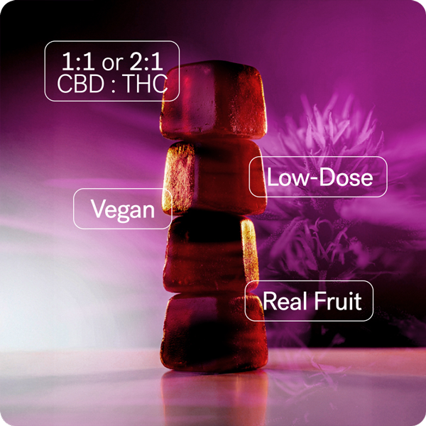 1:1 or 2:1 CBD:THC | Low-Dose | Vegan | Real Fruit