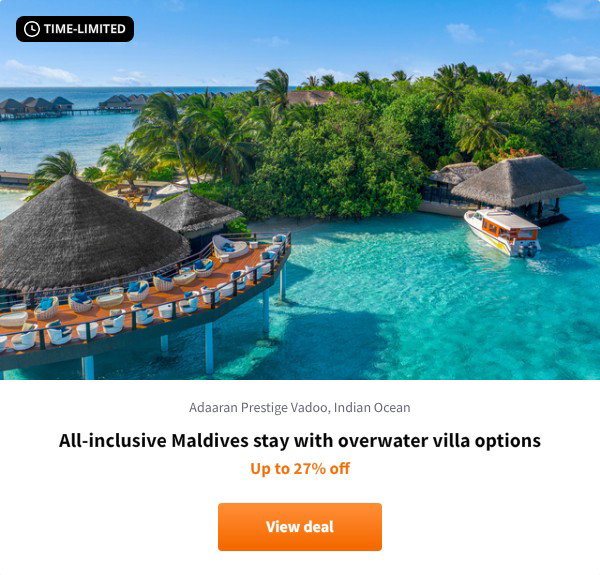 All-inclusive Maldives stay with overwater villa options