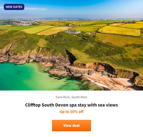 Clifftop South Devon spa stay with sea views