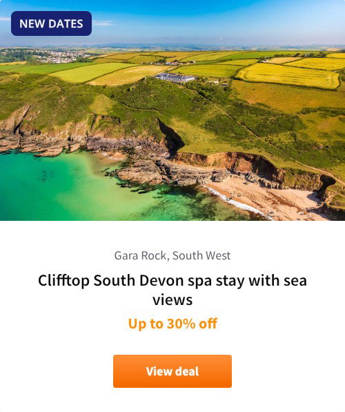 Clifftop South Devon spa stay with sea views