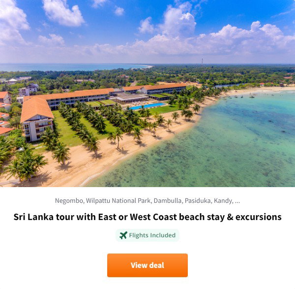 Sri Lanka tour with East or West Coast beach stay & excursions