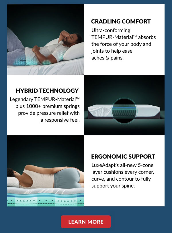 Cradling Comfort | Hybrid Technology | Ergonomic Support | Learn More