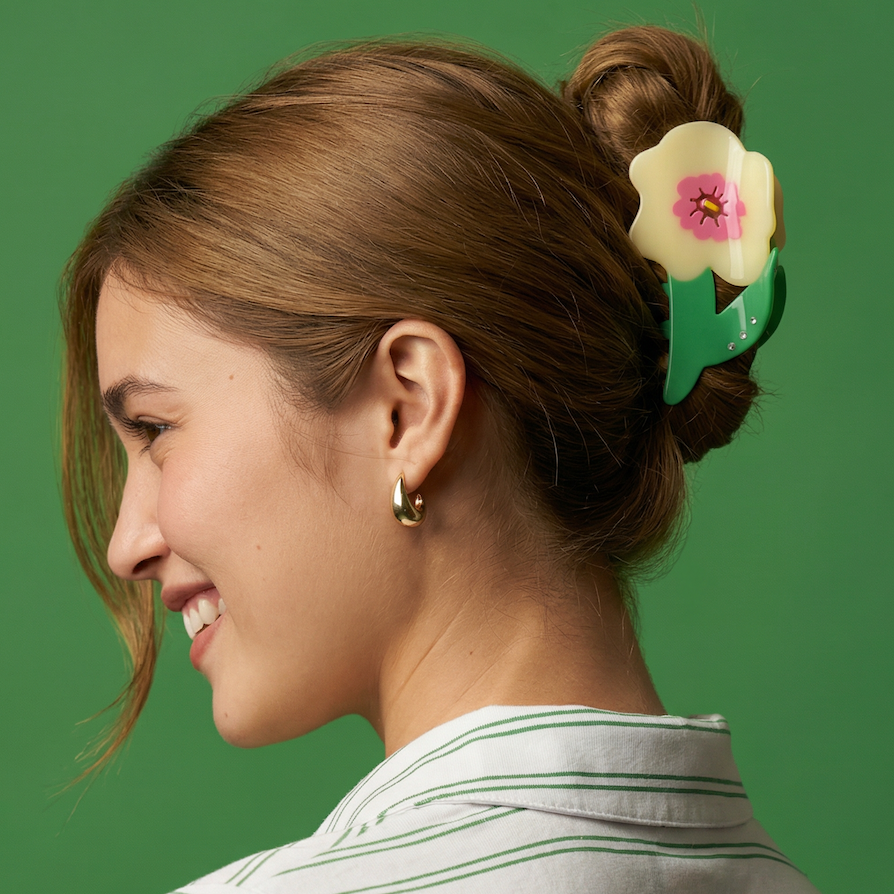 neon yellow flower hair claw