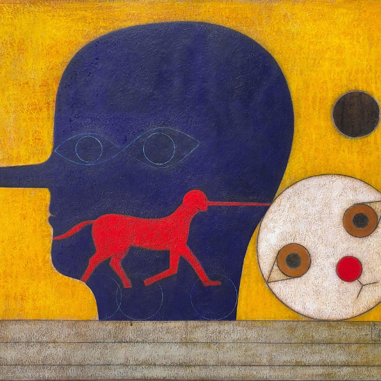 man and dog painting
