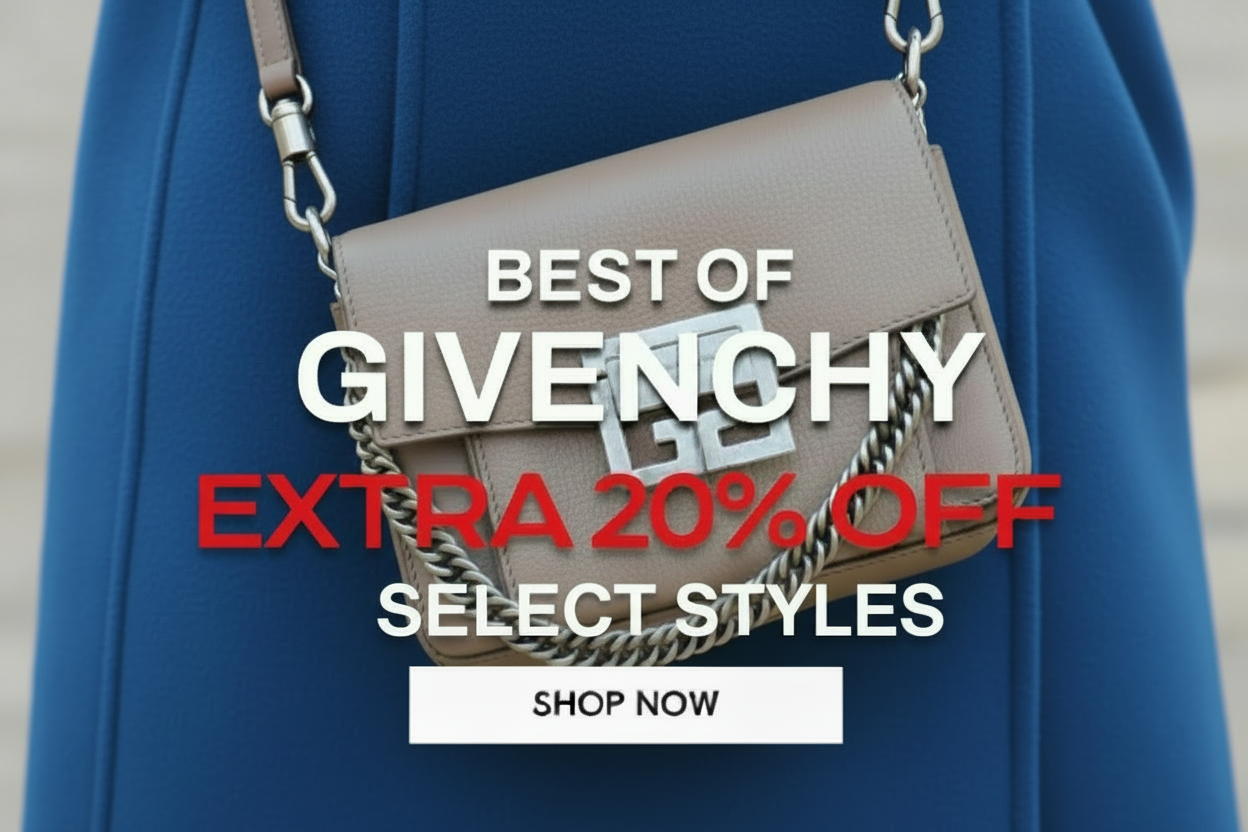 an image of a woman carrying a brown bag with the words best of givenchy extra 20 %