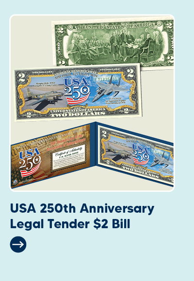 USA 250th Anniversary Genuine Legal Tender $2 Bill