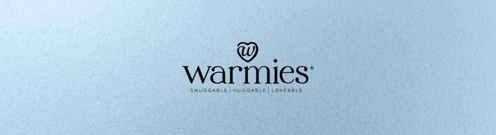 Warmies logo in black against a silver background. Shop Warmies.