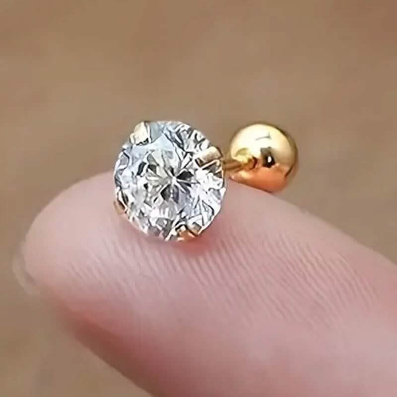 Image of Stainless Steel 18K Gold Four-Claw Twisted Ball Zirconia Earrings