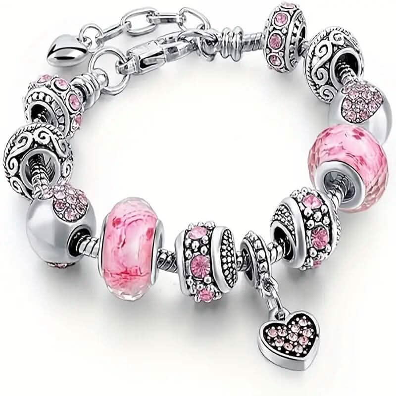 Image of Pink Heart-Shaped Pendant Bracelet