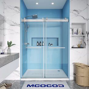 Soft-Closing Double Sliding Frameless Shower Door with Two Towel Bars - DS13