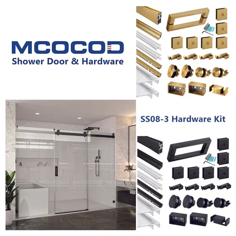Hardware Kit for Large Openings Spaces Soft-Closing Single Sliding Frameless Shower Door - SS08-3