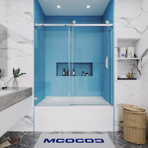 Single Sliding Frameless Bathtub Shower Door with Square Guide Rail - SS05