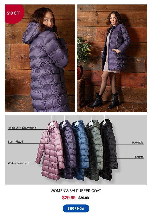 Womens 3/4 Puffer Coat