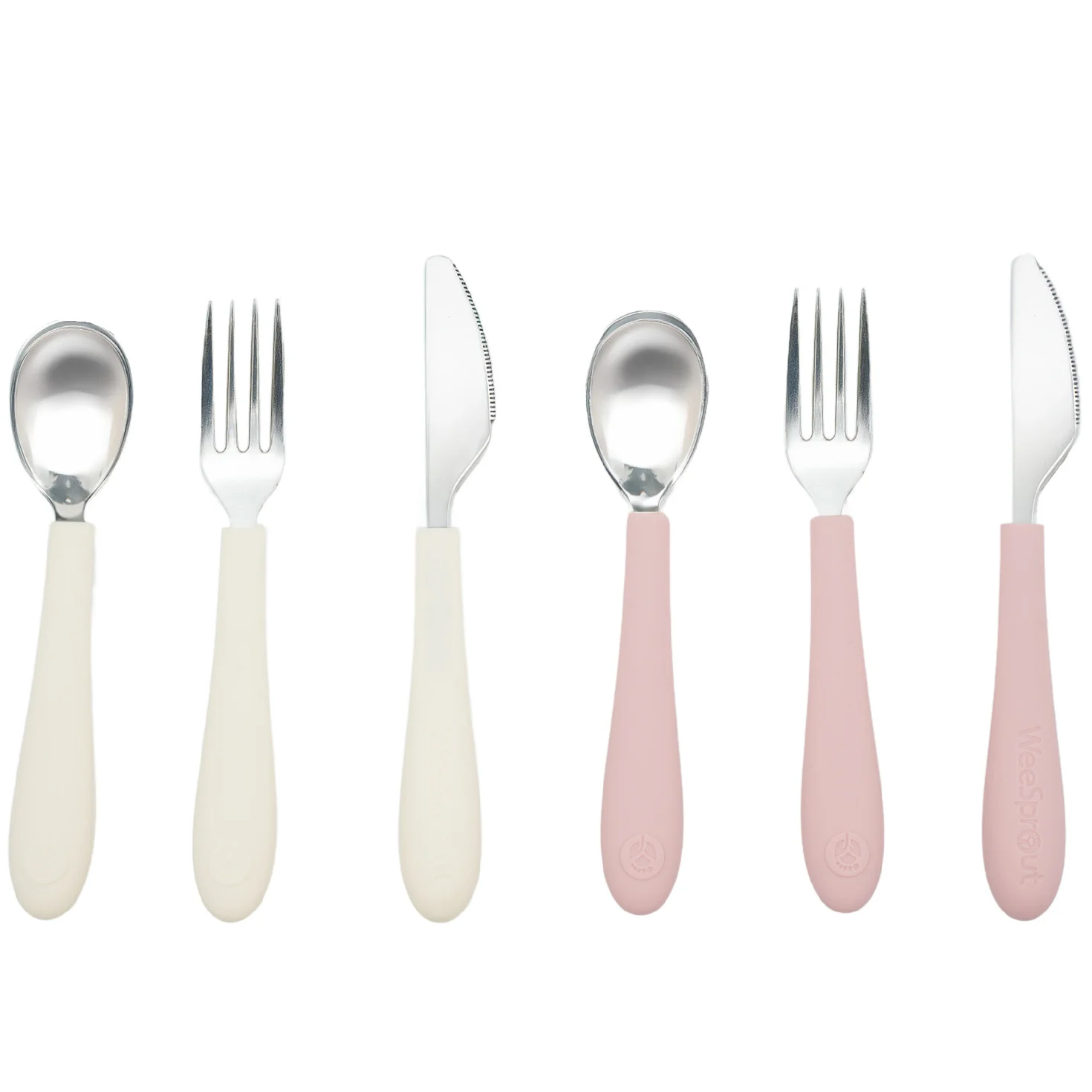Image of Stainless Steel & Silicone Kids Utensils – Set of 6 (2 Knives, 2 Forks, 2 Spoons)
