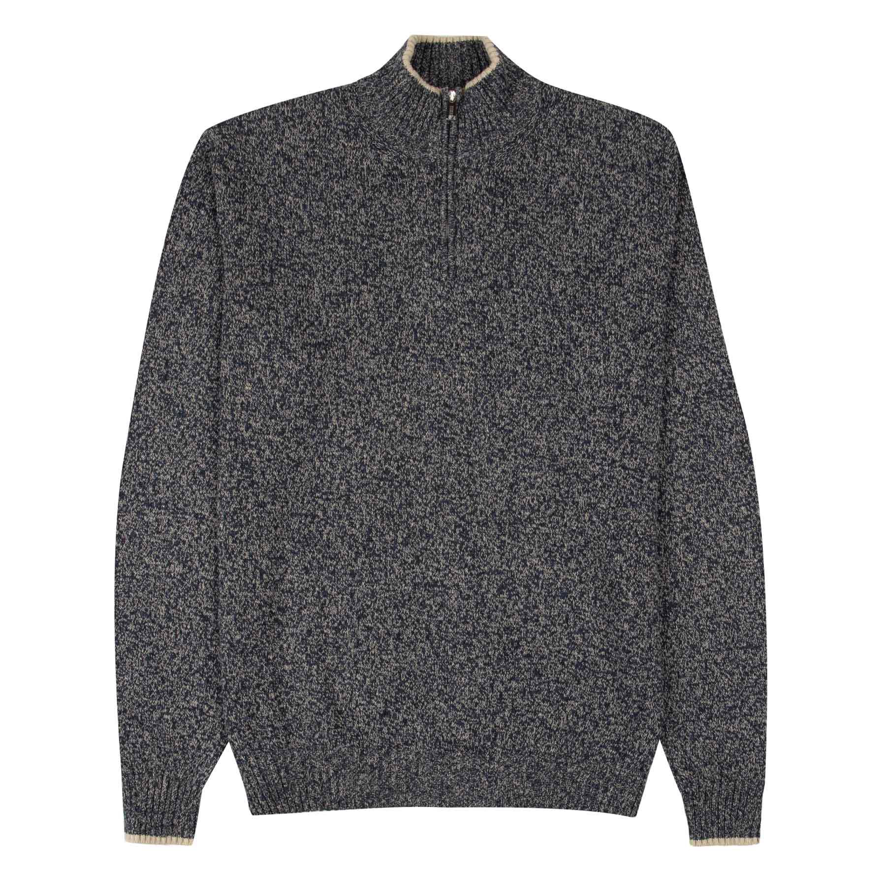 Image of Fedeli - Navy Marl Zip Neck Cotton Sweater