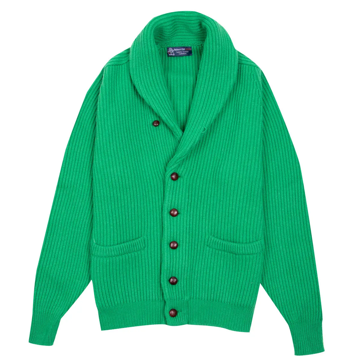 Image of Robert Old - Grasshopper Green Colonial 8ply Cashmere Shawl Cardigan