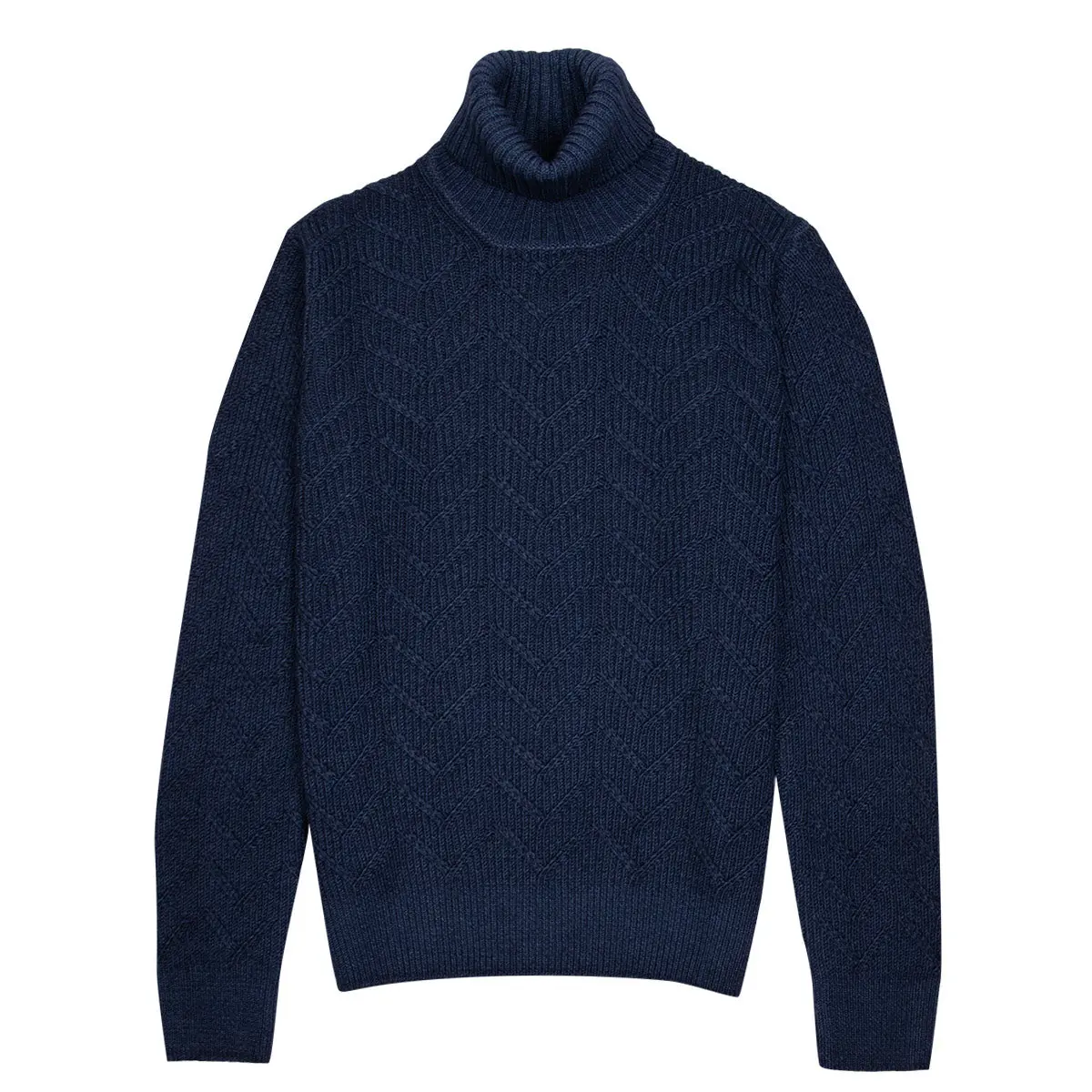 Image of Robert Old - Oil Blue Herringbone Virgin Wool Knit Sweater