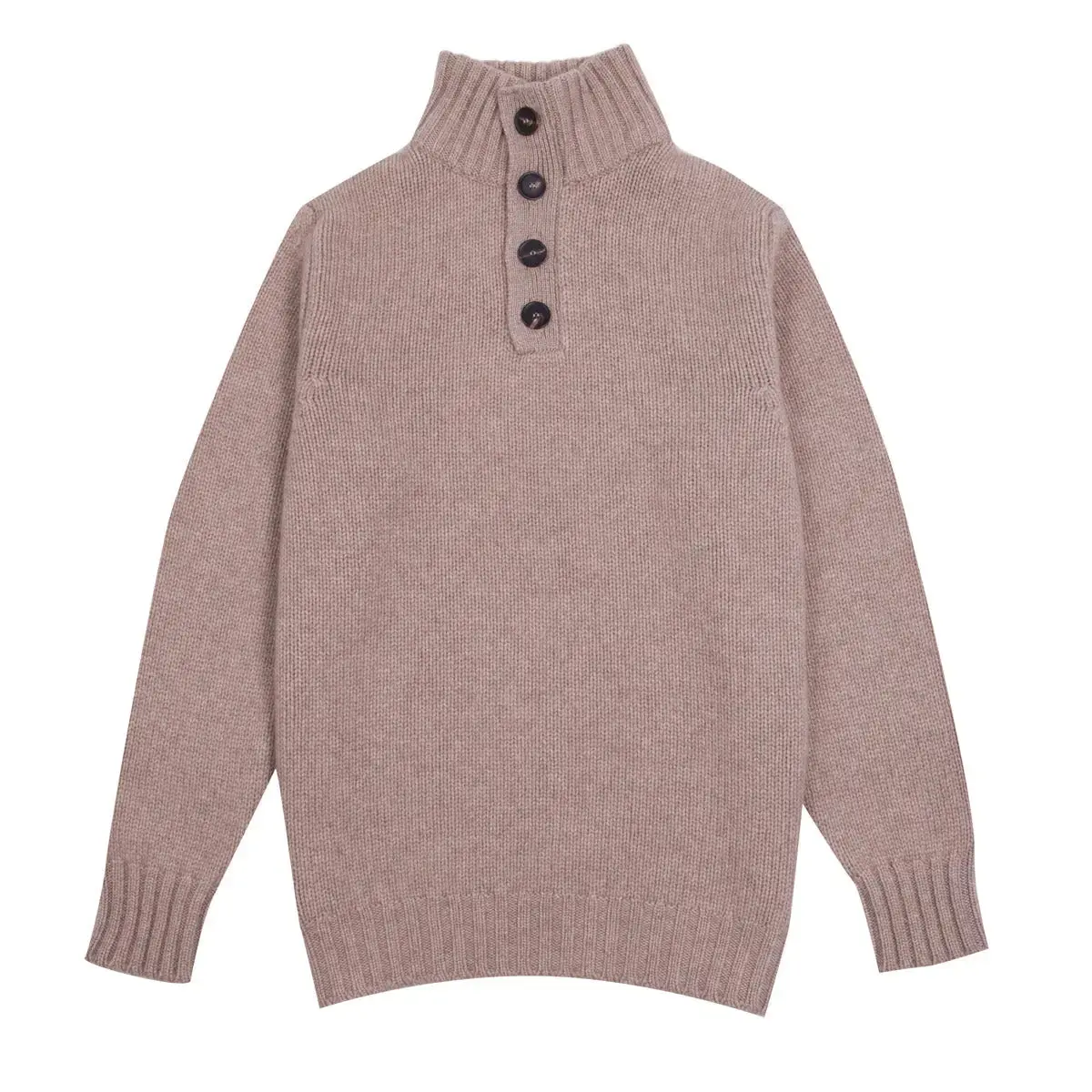 Image of Robert Old - Dark Natural Cromarty Button Neck 8 ply Cashmere Sweater