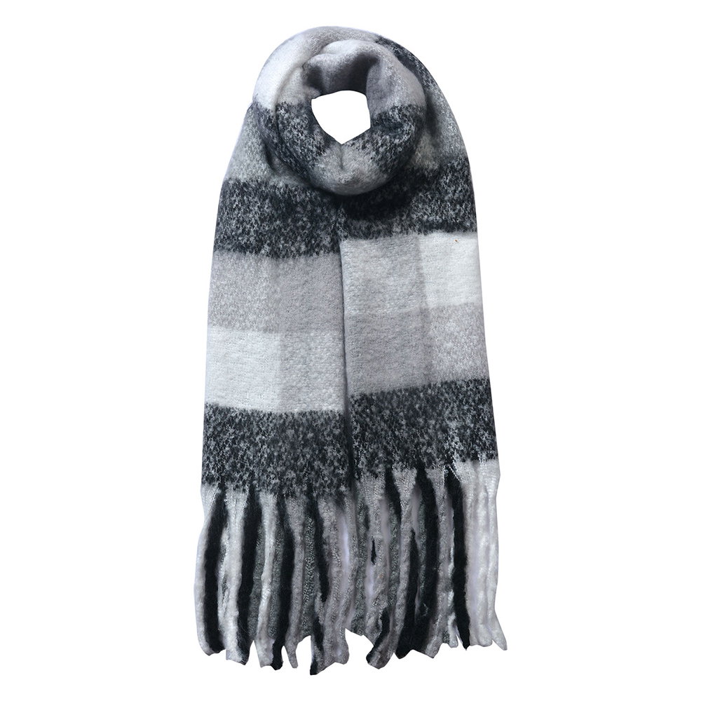 Image of Juleeze Wintersjaal Dames 50x180 cm Zwart Grijs Synthetisch Ruit