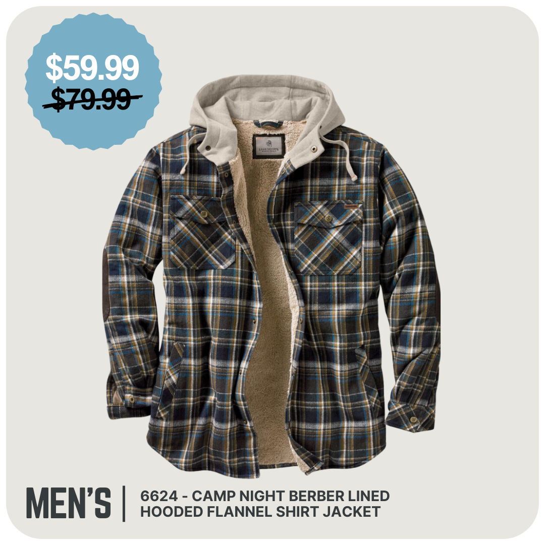 Camp Night Berber Lined Hooded Flannel Shirt Jacket