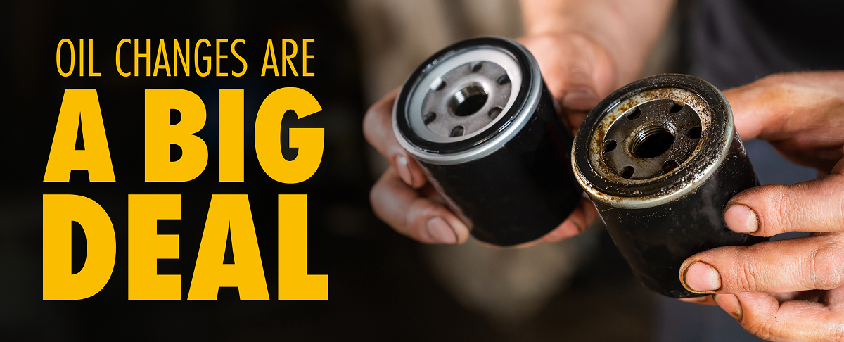 Oil changes are a big deal | Person holding a clean oil filter in one hand and a dirty oil filter in the other hand