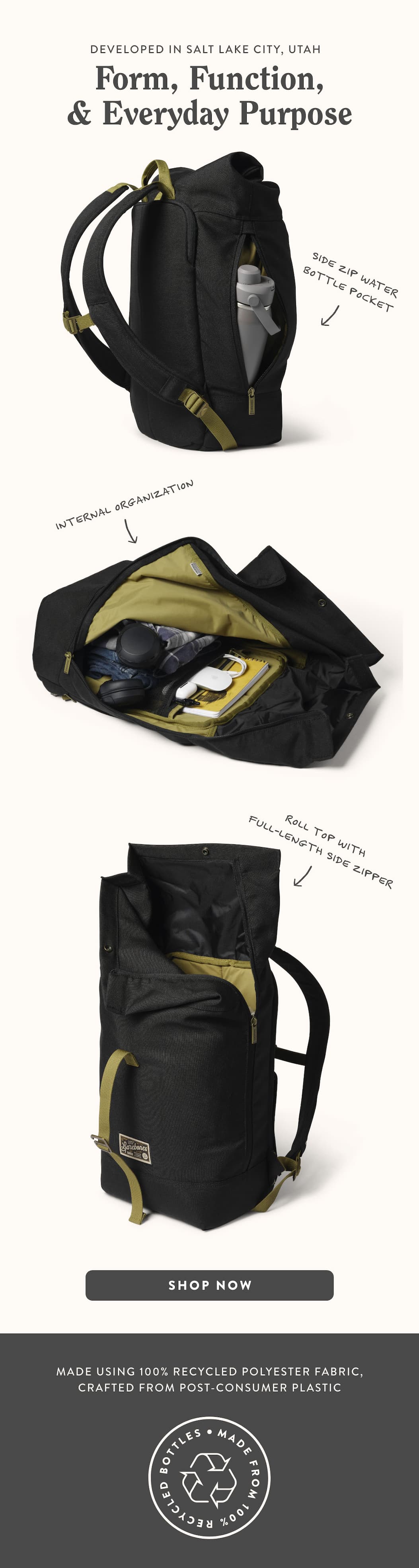 Developed in Salt Lake City, Utah. Form Function and Everyday Purpose. The Modeer Rolltop Backpack. Shop Now
