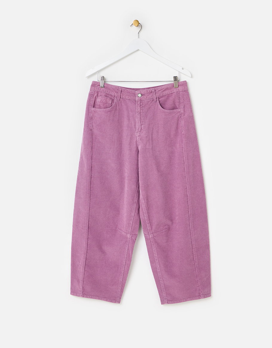 Lilac Corduroy Cropped Barrel Leg Trousers