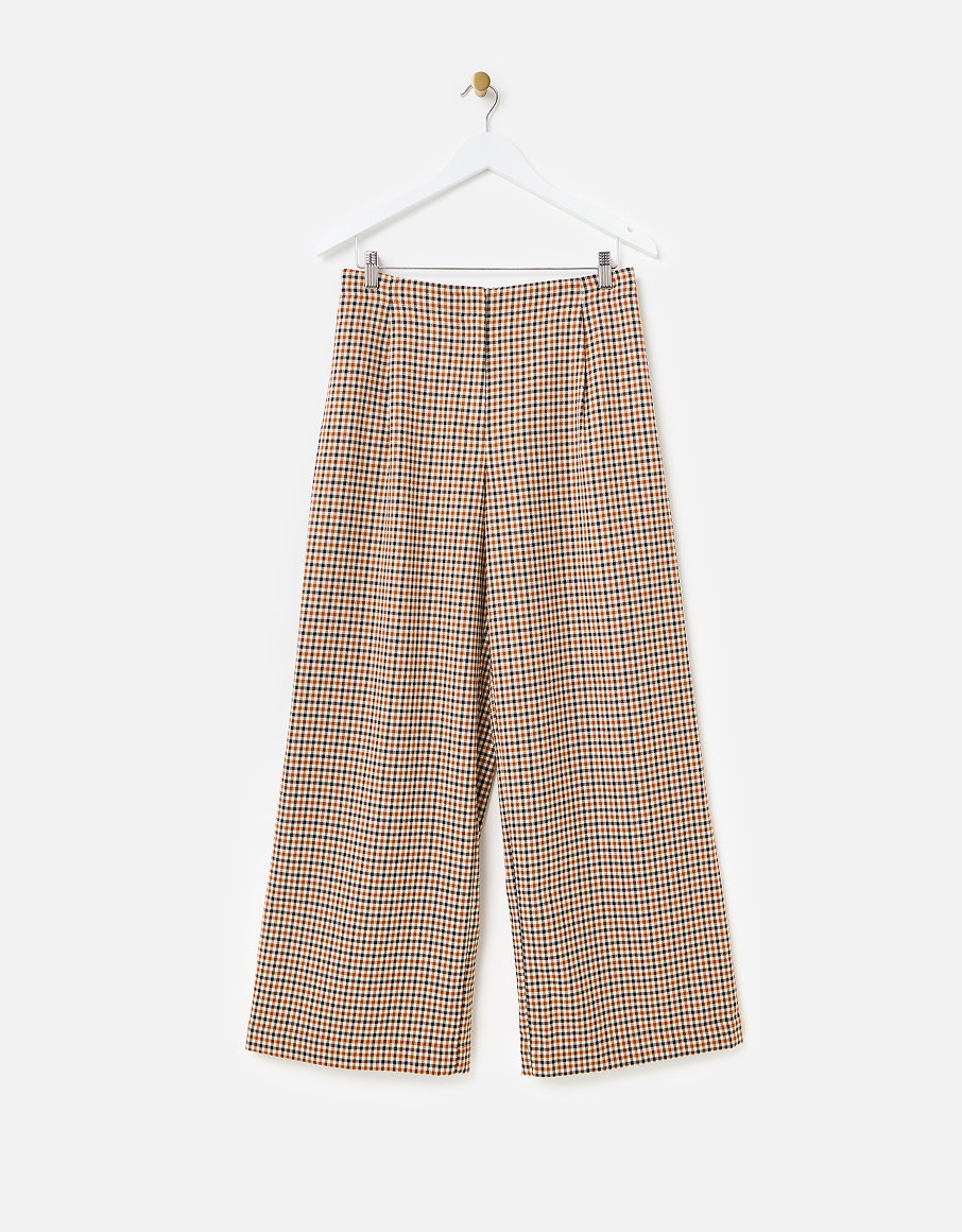 Tan & Black Checked Wide Leg Trousers