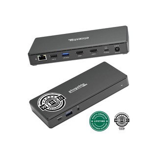 Plugable USB-C Dual HDMI Display Docking Station with 65W Laptop Charging