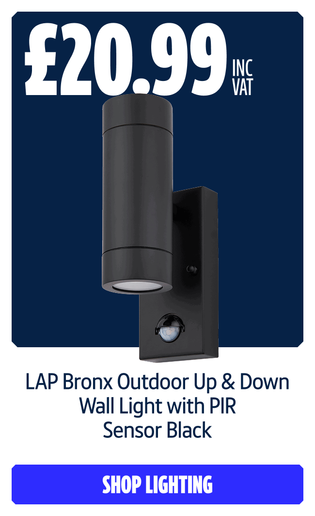 £20.99 INC VAT LAP Bronx Outdoor Up & Down Wall Light With PIR Sensor Black