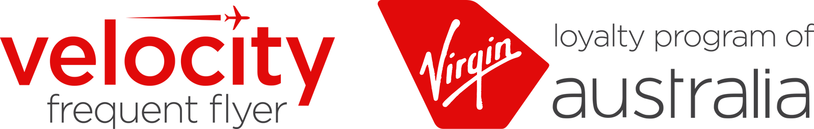 Red Velocity Frequent Flyer Logo next to Red Loyalty program of Virgin Australia Logo