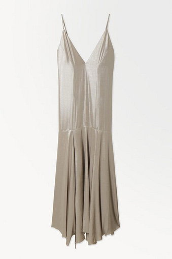 THE METALLIC FLARED SLIP DRESS
