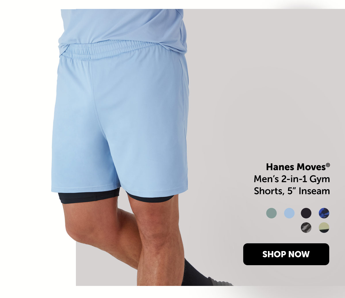 Hanes Moves Men’s 2-in-1 Gym Shorts, 5” Inseam