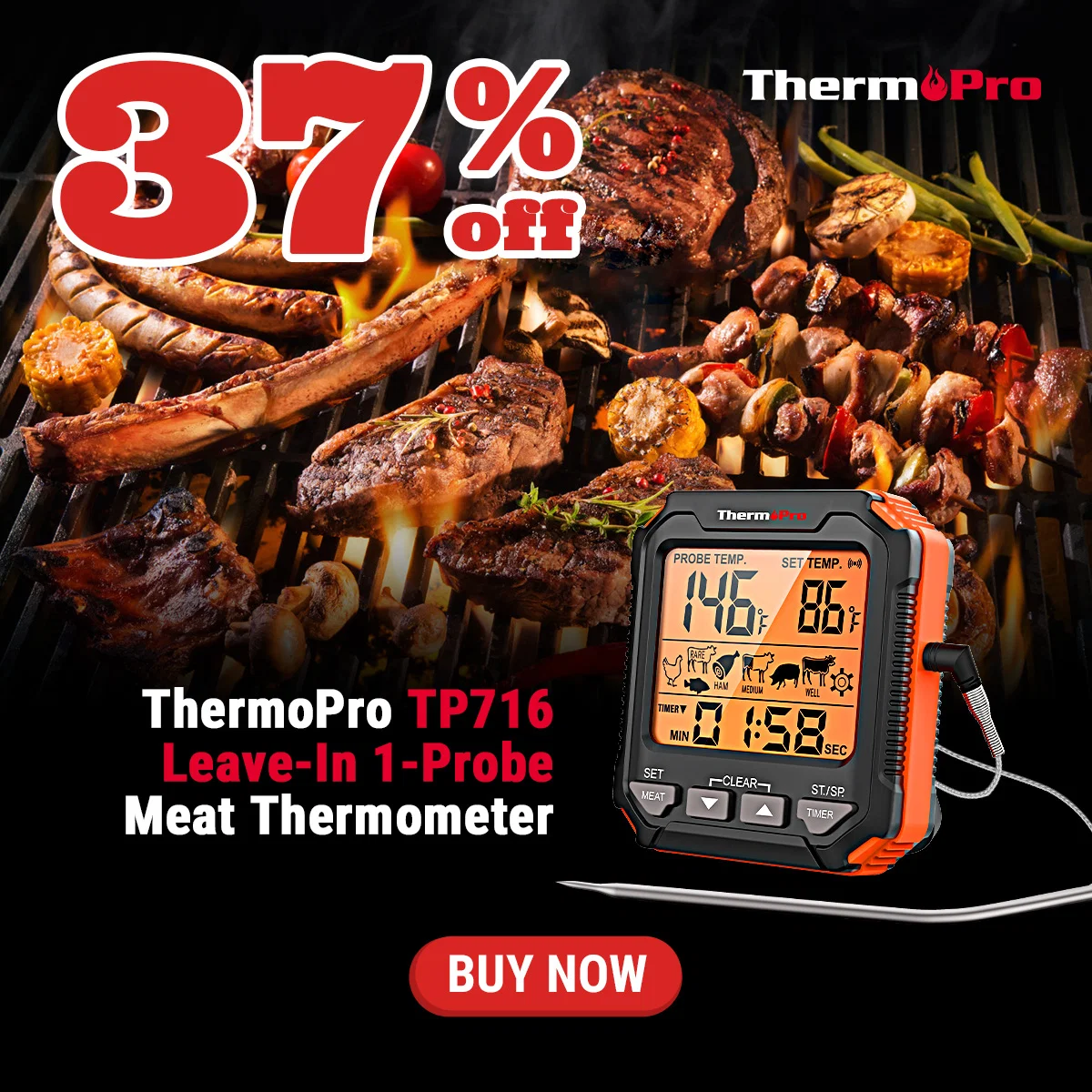 ThermoPro TP716 Leave-In 1-Probe Meat Thermometer