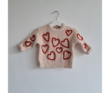 Hand Embroidered 'Hearts' Valentines Baby And Toddler Jumper
