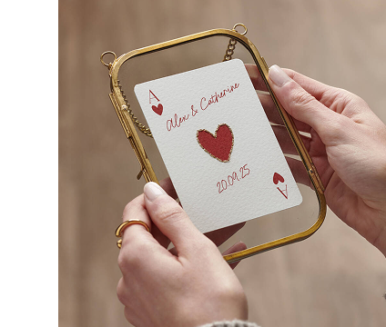 Personalised Hand Stitched Ace Of Hearts Playing Card Framed Print