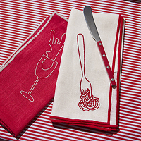Set Of Two Red Wine Linen Embroidered Napkins