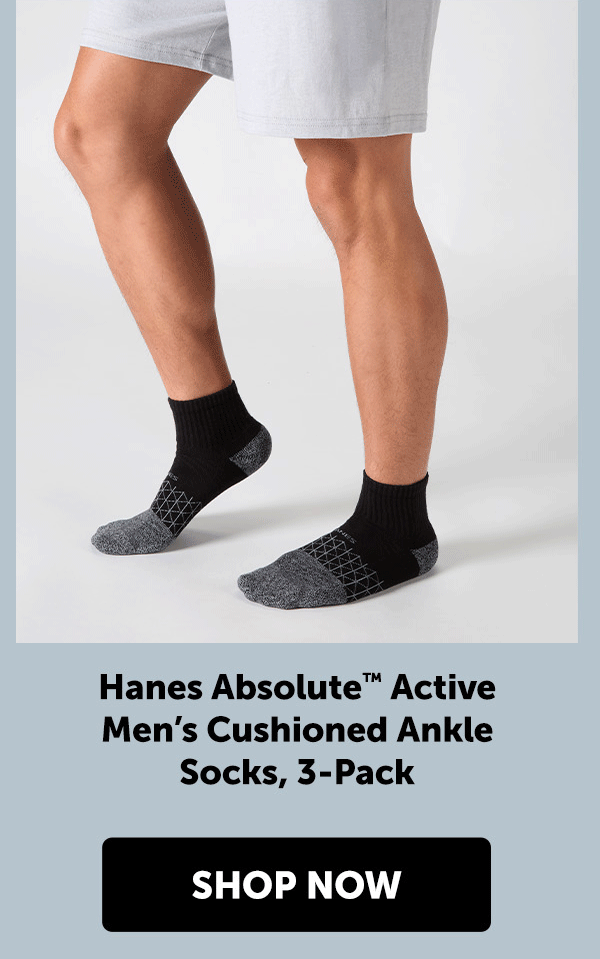 Hanes Absolute Active Men’s Cushioned Ankle Socks, 3-Pack