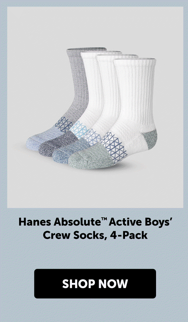 Hanes Absolute Active Boys’ Crew Socks, 4-Pack
